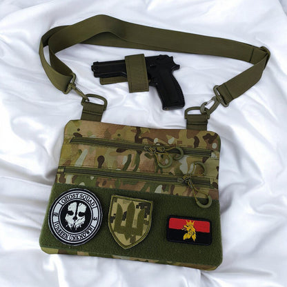Сумка-кобура наплечна мультикам з липучкою для шевронів, тактична сумка чоловіча з кордури