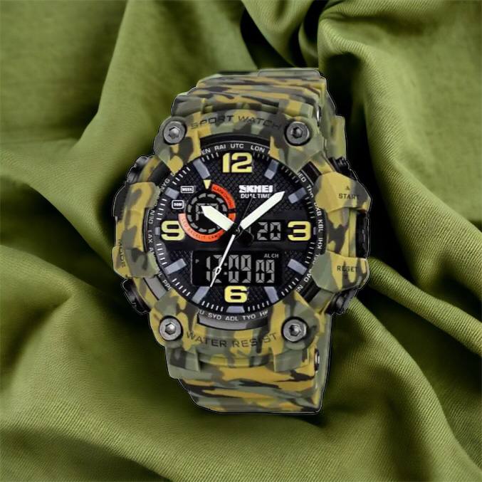 Часы наручные мужские SKMEI 1520CMGN CAMO GREEN, часы военные мужские, для военнослужащих. Цвет: камуфляж