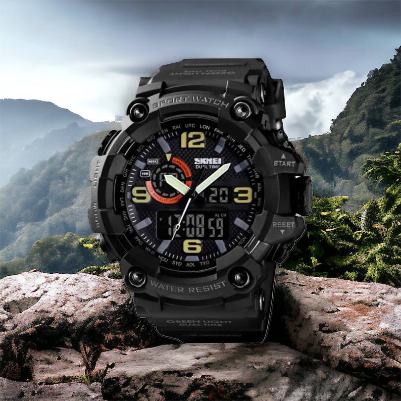 Часы наручные мужские SKMEI 1520BK BLACK, армейские часы противоударные. Цвет: черный