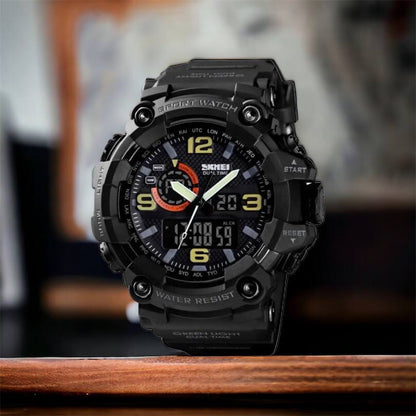 Часы наручные мужские SKMEI 1520BK BLACK, армейские часы противоударные. Цвет: черный