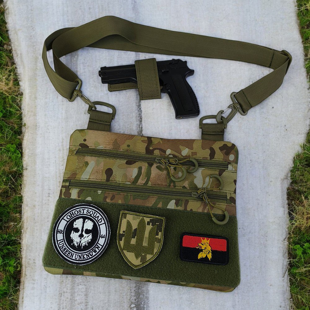 Сумка-кобура наплечна мультикам з липучкою для шевронів, тактична сумка чоловіча з кордури