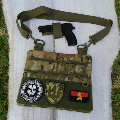 Сумка-кобура наплечна мультикам з липучкою для шевронів, тактична сумка чоловіча з кордури