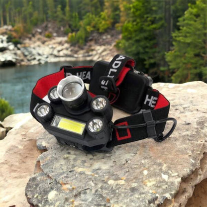 Фонарик налобный Bailong BL-T64-T6+4XPE, светодиодный фонарь на лоб, мощный налобный фонарь для рыбалки