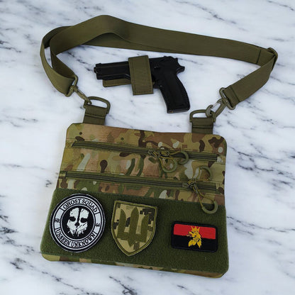 Сумка-кобура наплечна мультикам з липучкою для шевронів, тактична сумка чоловіча з кордури