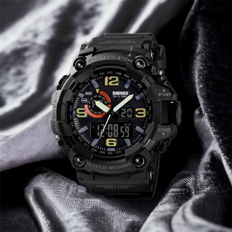 Часы наручные мужские SKMEI 1520BK BLACK, армейские часы противоударные. Цвет: черный