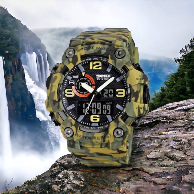 Часы наручные мужские SKMEI 1520CMGN CAMO GREEN, часы военные мужские, для военнослужащих. Цвет: камуфляж