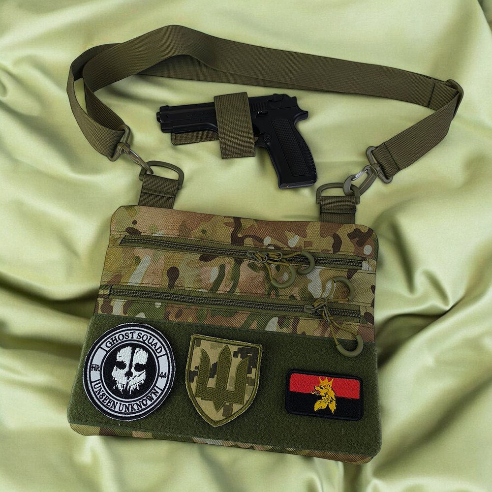 Сумка-кобура наплечна мультикам з липучкою для шевронів, тактична сумка чоловіча з кордури