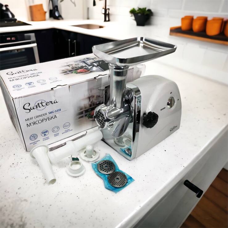 Мясорубка Suntera SMG-5418W, электромясорубка для дома, мясорубка с металлическим редуктором