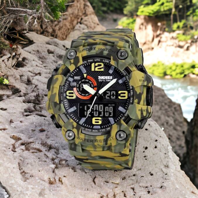 Часы наручные мужские SKMEI 1520CMGN CAMO GREEN, часы военные мужские, для военнослужащих. Цвет: камуфляж