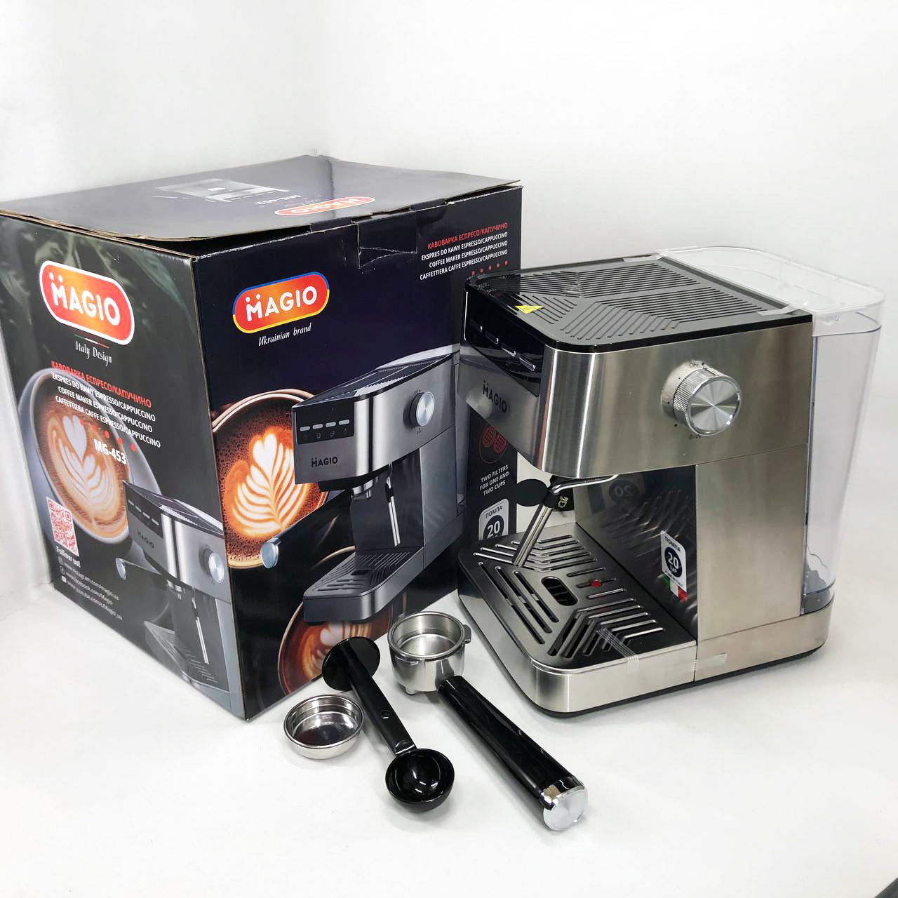 Кофеварка рожковая MAGIO MG-453 960 Вт, кофеварка с возможностью приготовления эспрессо, кофемашина латте