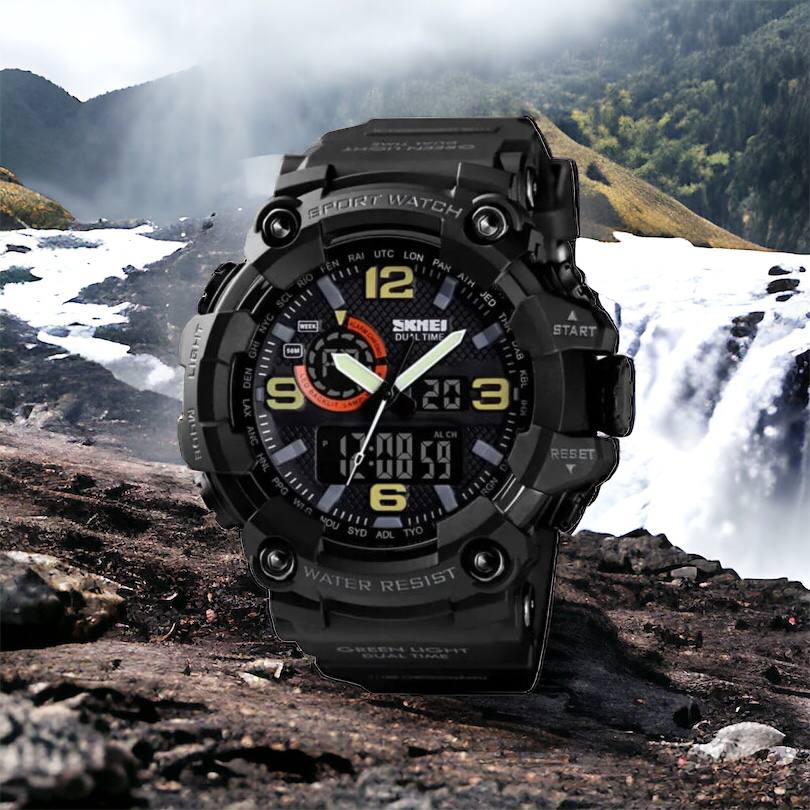 Часы наручные мужские SKMEI 1520BK BLACK, армейские часы противоударные. Цвет: черный