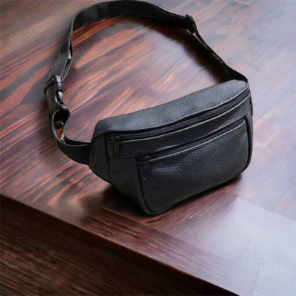 Кожаная качественная бананка мужская - женская сумка, черная сумка из кожи