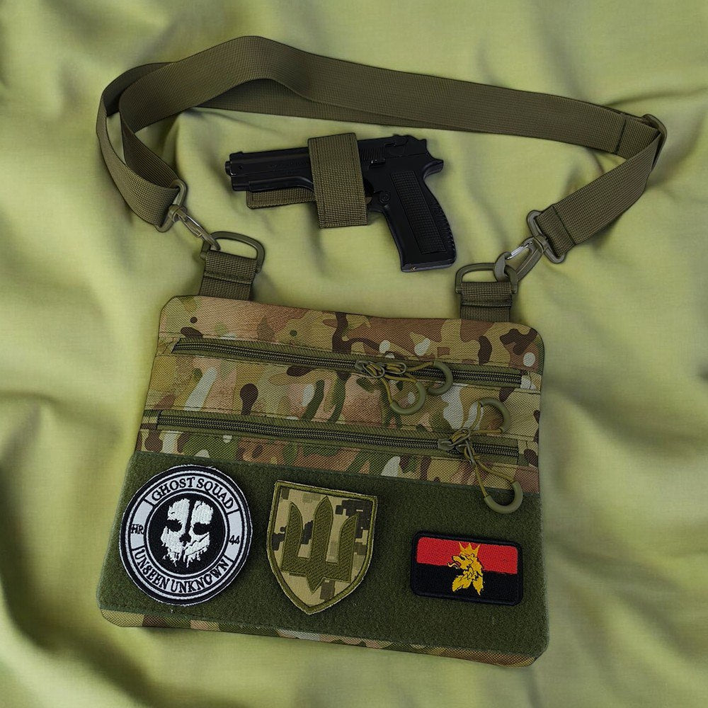 Сумка-кобура наплечна мультикам з липучкою для шевронів, тактична сумка чоловіча з кордури