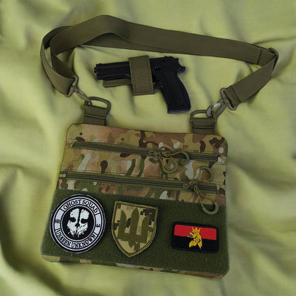 Сумка-кобура наплечна мультикам з липучкою для шевронів, тактична сумка чоловіча з кордури