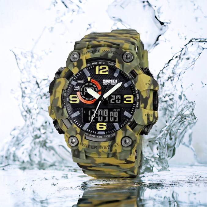 Часы наручные мужские SKMEI 1520CMGN CAMO GREEN, часы военные мужские, для военнослужащих. Цвет: камуфляж