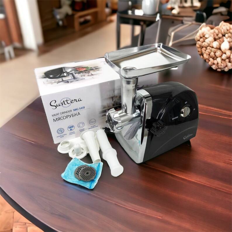 Мясорубка Suntera SMG-5418B 1800 Вт, электромясорубка для шинковки, мясорубка электрическая металл