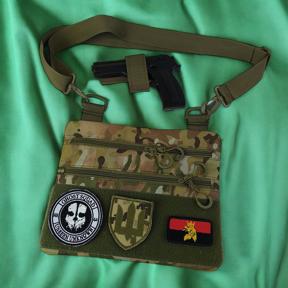 Сумка-кобура наплечна мультикам з липучкою для шевронів, тактична сумка чоловіча з кордури
