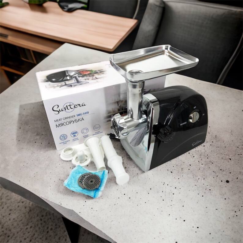 Мясорубка Suntera SMG-5418B 1800 Вт, электромясорубка для шинковки, мясорубка электрическая металл