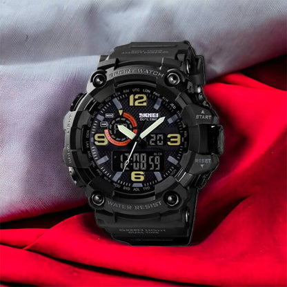 Часы наручные мужские SKMEI 1520BK BLACK, армейские часы противоударные. Цвет: черный