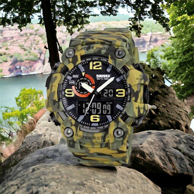 Часы наручные мужские SKMEI 1520CMGN CAMO GREEN, часы военные мужские, для военнослужащих. Цвет: камуфляж