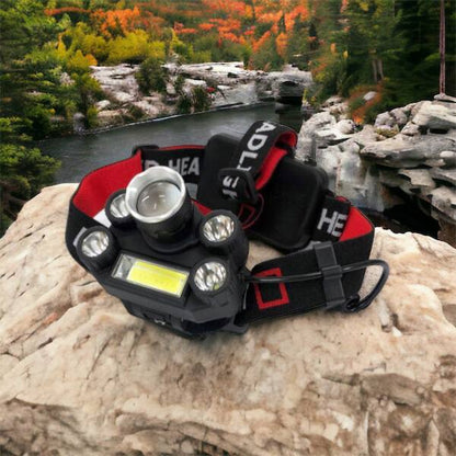 Фонарик налобный Bailong BL-T64-T6+4XPE, светодиодный фонарь на лоб, мощный налобный фонарь для рыбалки