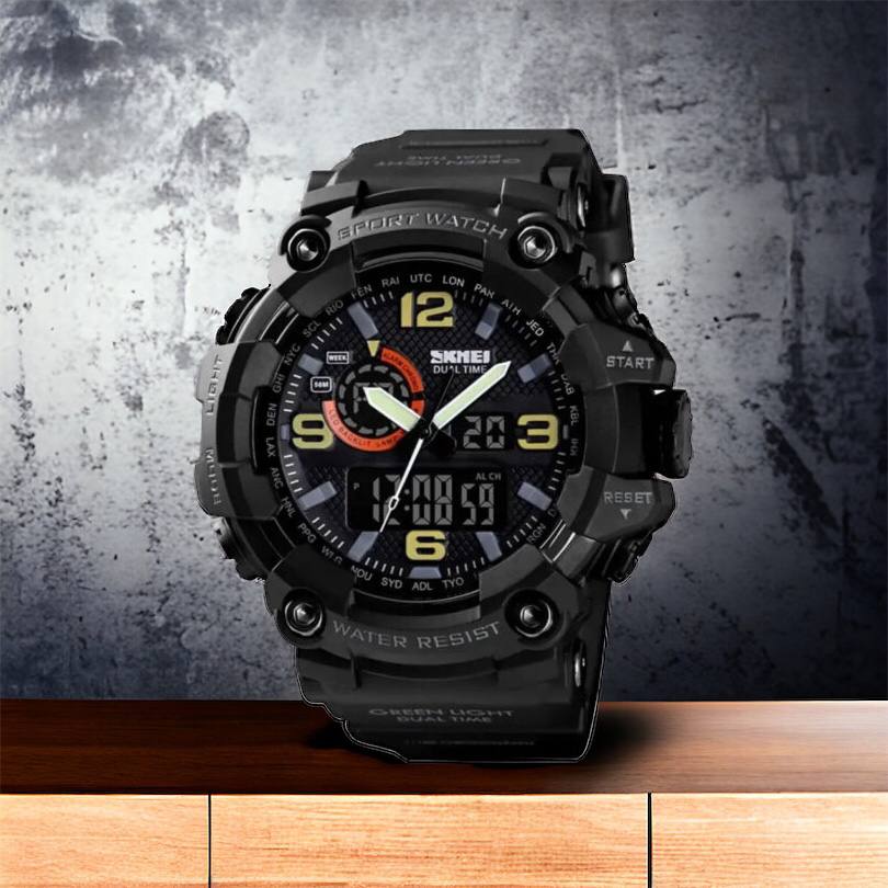 Часы наручные мужские SKMEI 1520BK BLACK, армейские часы противоударные. Цвет: черный