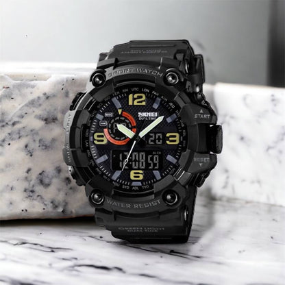 Часы наручные мужские SKMEI 1520BK BLACK, армейские часы противоударные. Цвет: черный