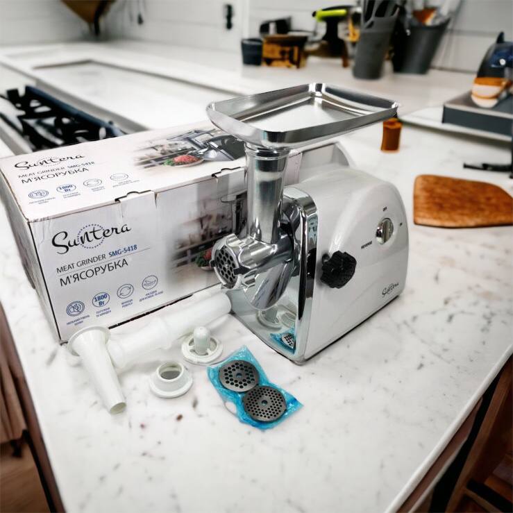 Мясорубка Suntera SMG-5418W, электромясорубка для дома, мясорубка с металлическим редуктором