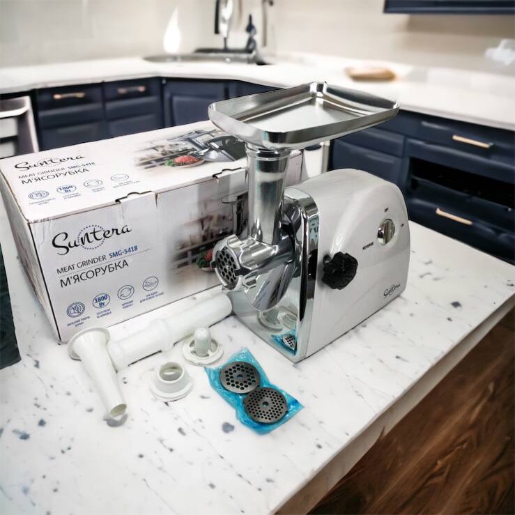 Мясорубка Suntera SMG-5418W, электромясорубка для дома, мясорубка с металлическим редуктором