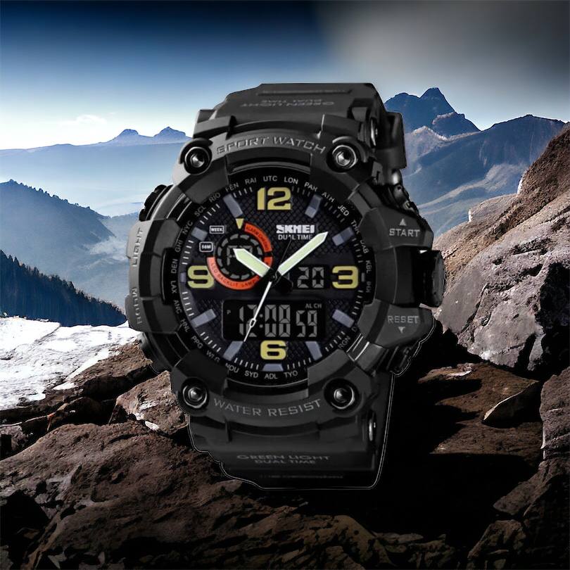 Часы наручные мужские SKMEI 1520BK BLACK, армейские часы противоударные. Цвет: черный