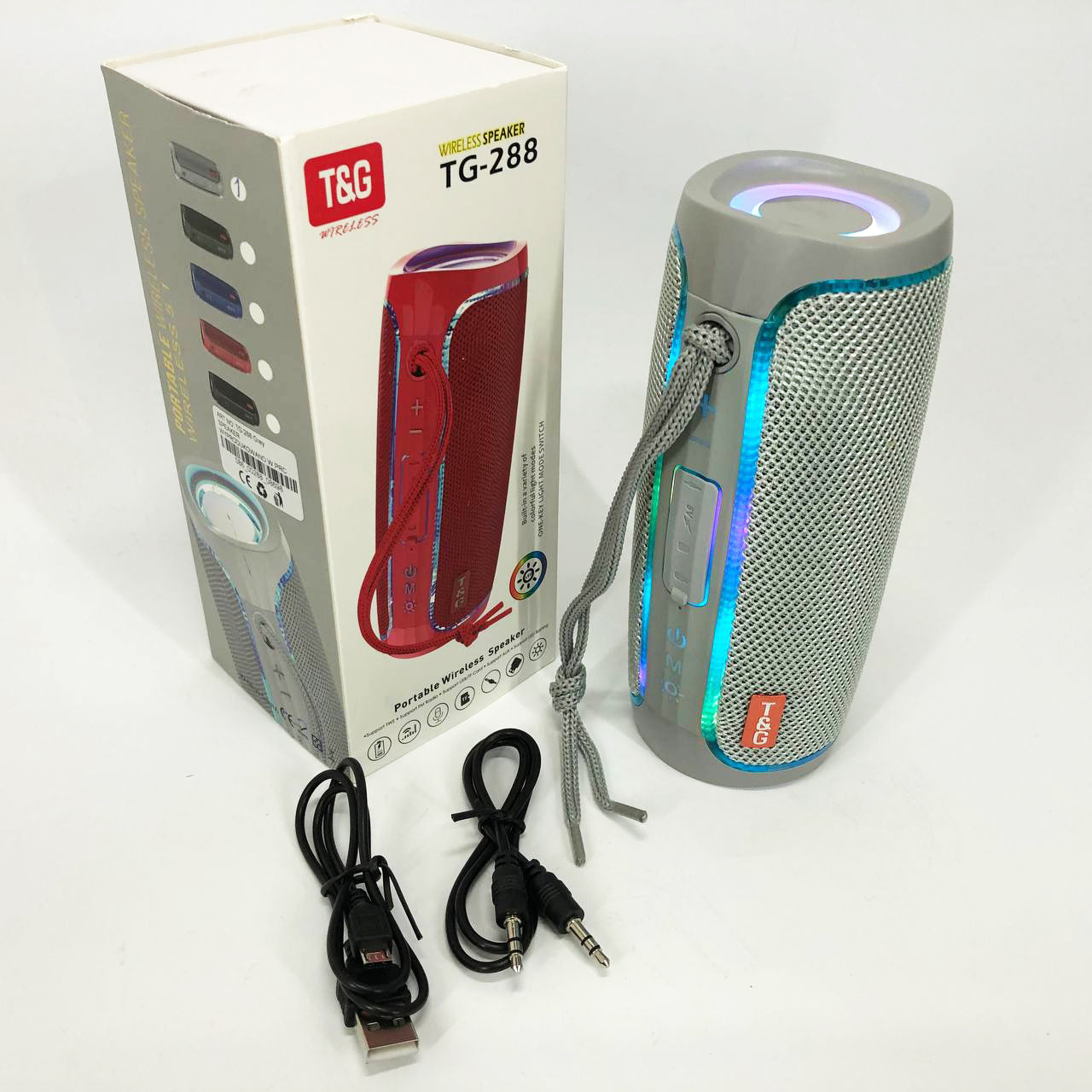 Портативная Bluetooth колонка с LED подсветкой TG288, аккумуляторная колонка для музыки. Цвет: серый