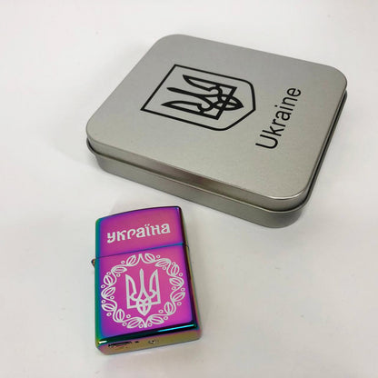 Дуговая электроимпульсная USB зажигалка Украина металлическая коробка HL-447. Цвет: хамелеон