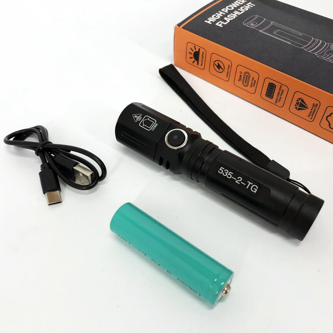 Фонарь ручной аккумуляторный PLD-535-2 с ремешком, Фонарик светодиодный для туриста, Сильный фонарик