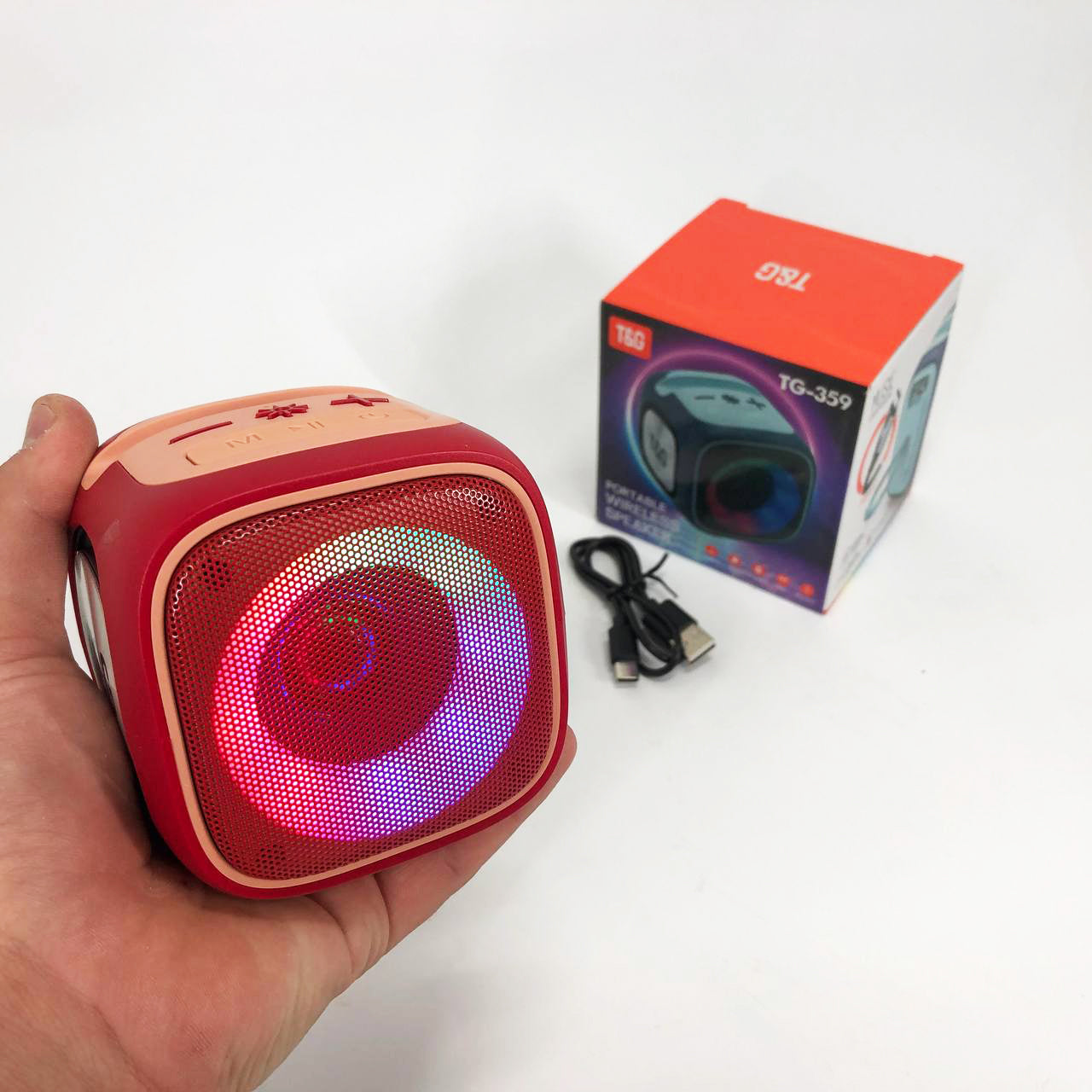 Портативная Bluetooth колонка TG359 7W с RGB подсветкой, Громкая блютуз колонка. Цвет: красный