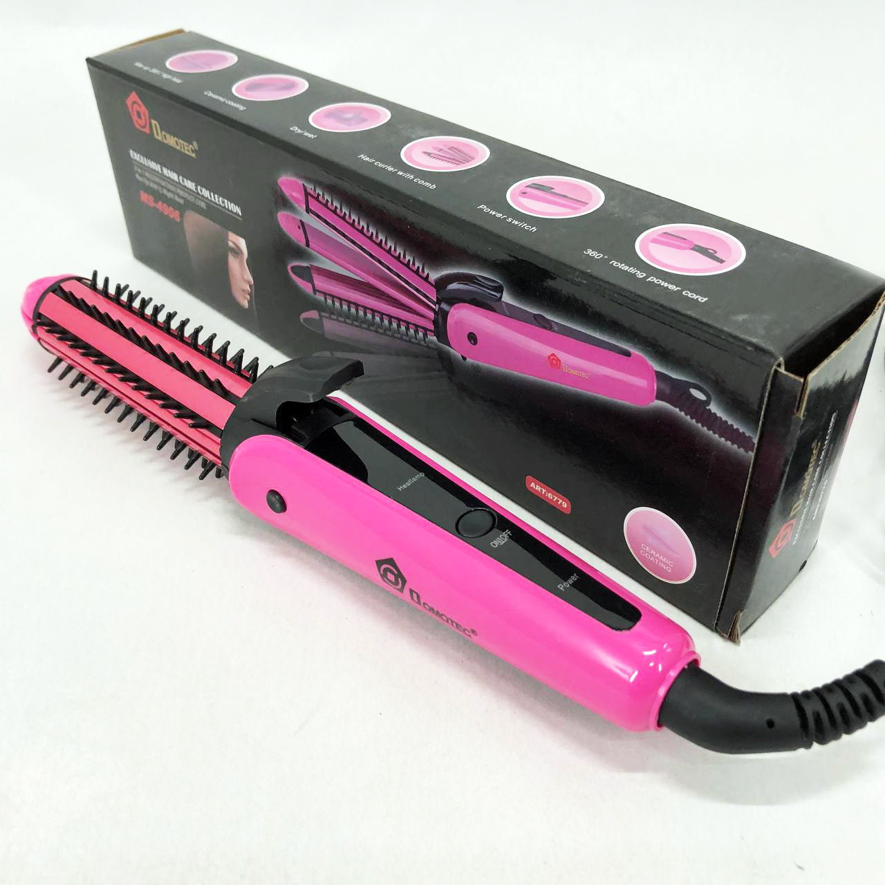 Щипцы для выравнивания, гофре, локоны, расческа с покрытием DOMOTEC MS-4906 3в1