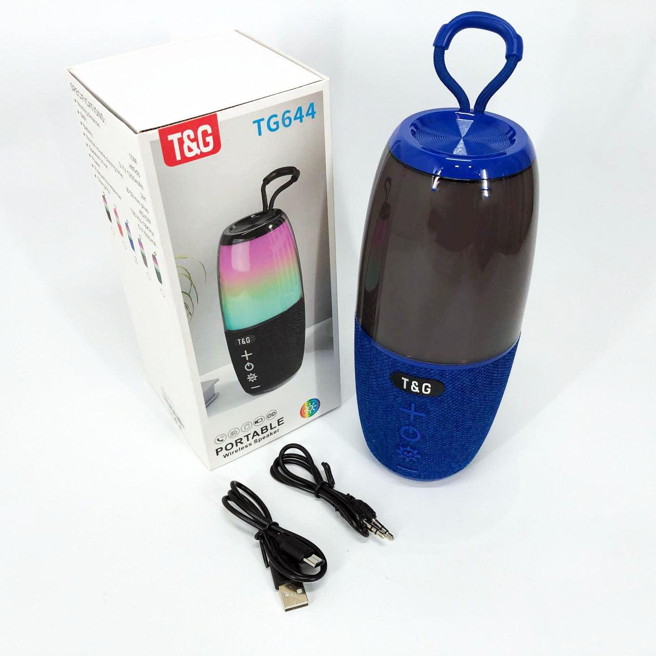 Портативная колонка TG644 5W с RGB подсветкой и ремешком, музыкальные колонки для улицы. Цвет: синий