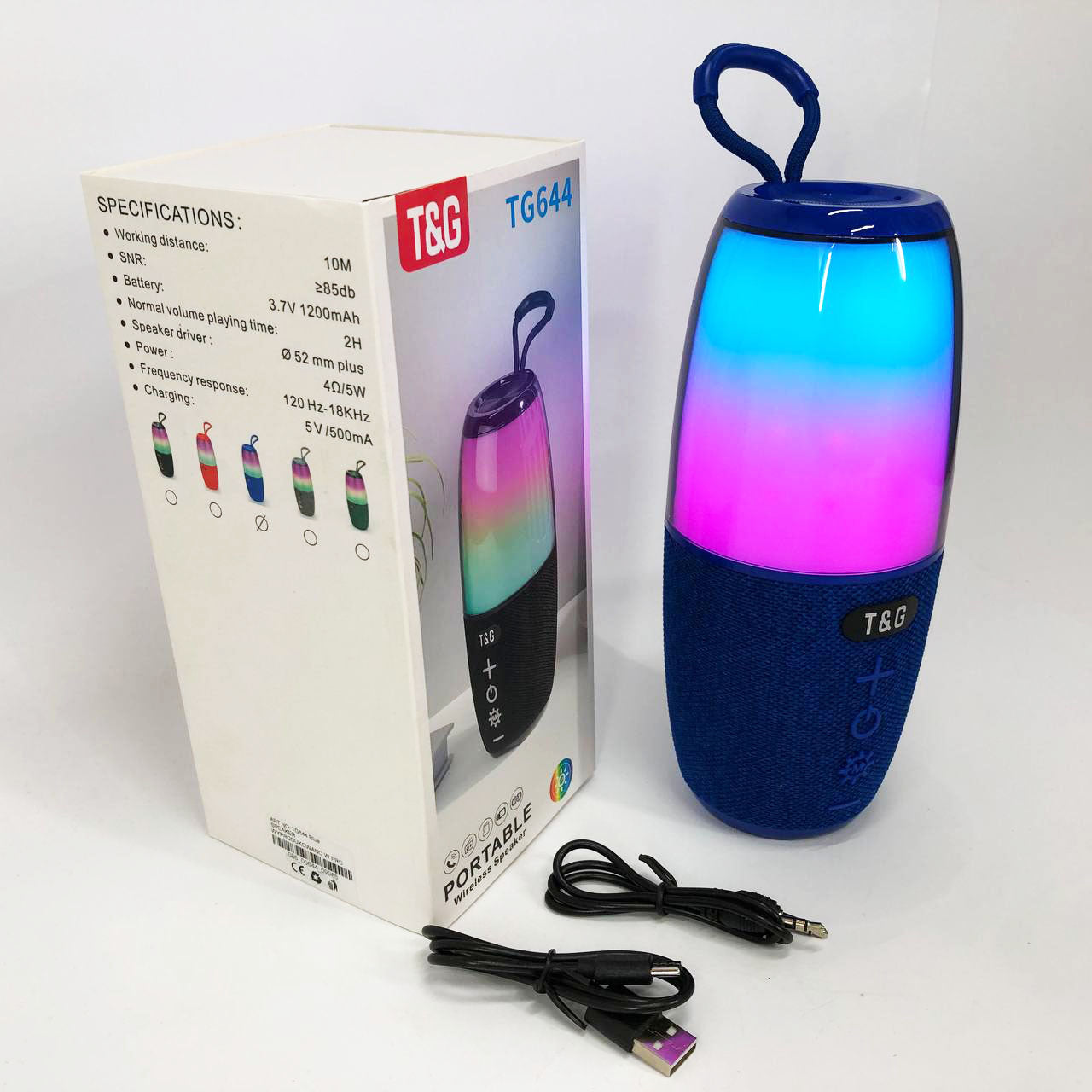 Портативная колонка TG644 5W с RGB подсветкой и ремешком, музыкальные колонки для улицы. Цвет: синий