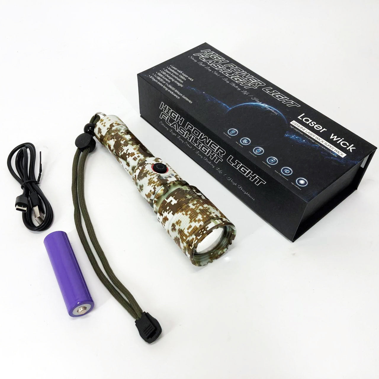 Фонарь ручной аккумуляторный PLD-AK132M Camouflage, Фонарь ручной мощный, Тактичный фонарь