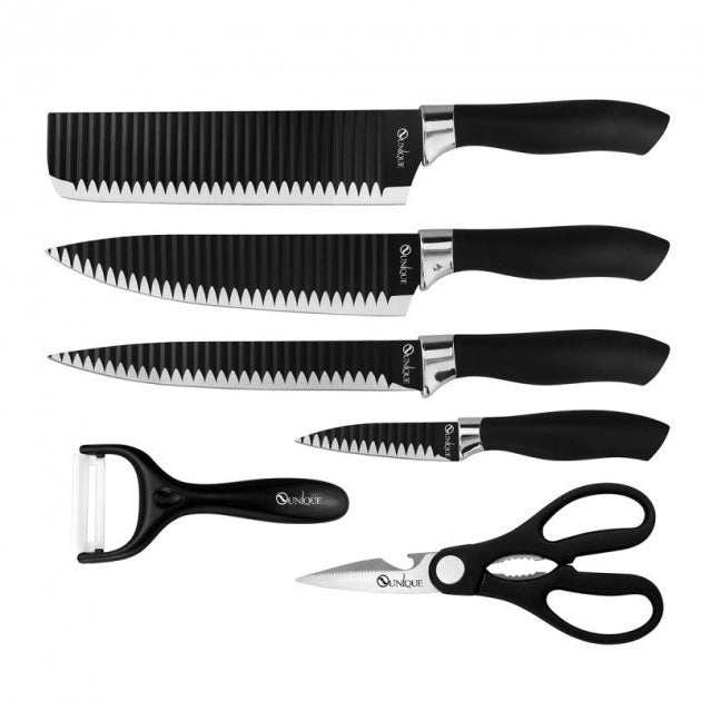 Набор ножей UNIQUE UN-1821 6 шт кухонные ножи ножницы и овощечистка