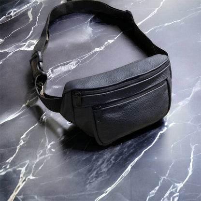 Кожаная качественная бананка мужская - женская сумка, черная сумка из кожи