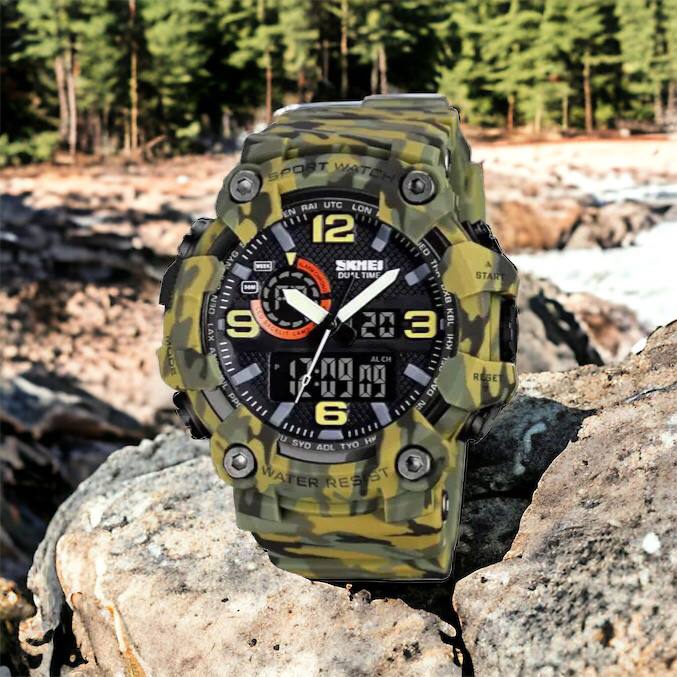 Часы наручные мужские SKMEI 1520CMGN CAMO GREEN, часы военные мужские, для военнослужащих. Цвет: камуфляж