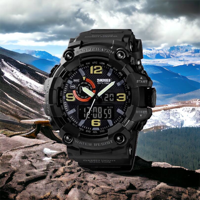 Часы наручные мужские SKMEI 1520BK BLACK, армейские часы противоударные. Цвет: черный