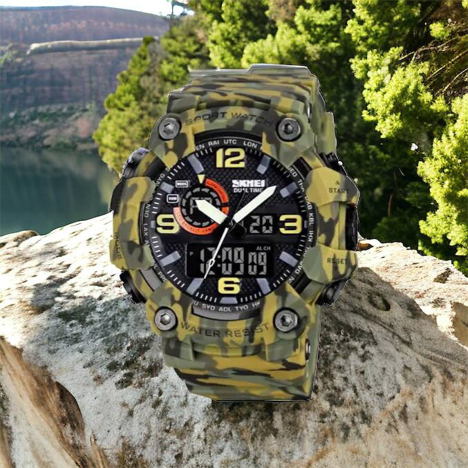 Часы наручные мужские SKMEI 1520CMGN CAMO GREEN, часы военные мужские, для военнослужащих. Цвет: камуфляж