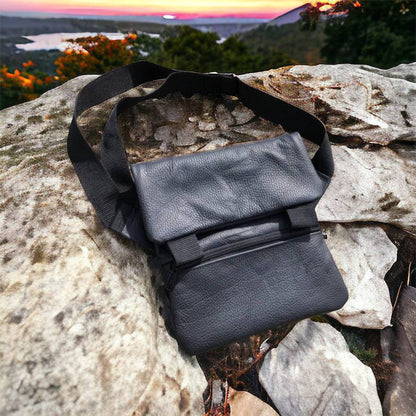 Тактична шкіряна сумка з кобурою, чоловічий месенджер, барсетка - чорний слінг, чоловіча сумка через плече