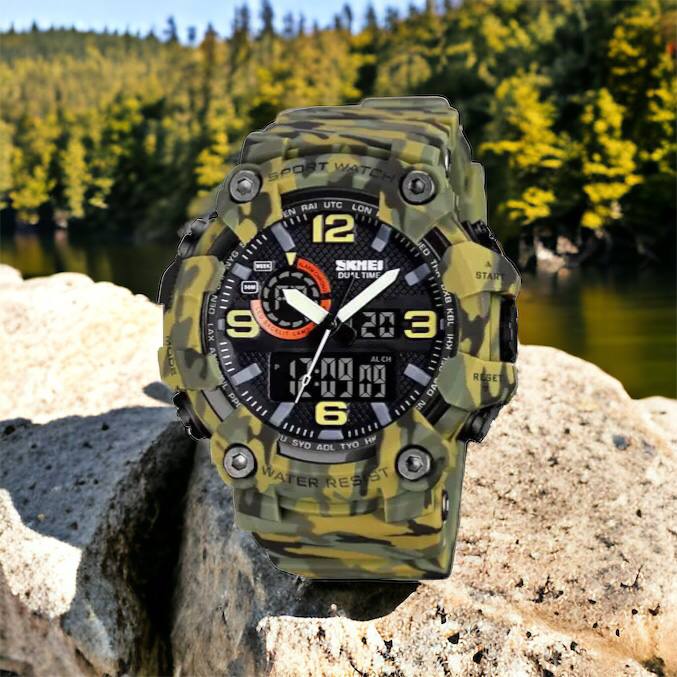 Часы наручные мужские SKMEI 1520CMGN CAMO GREEN, часы военные мужские, для военнослужащих. Цвет: камуфляж