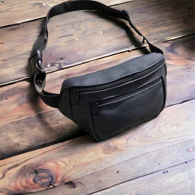 Кожаная качественная бананка мужская - женская сумка, черная сумка из кожи