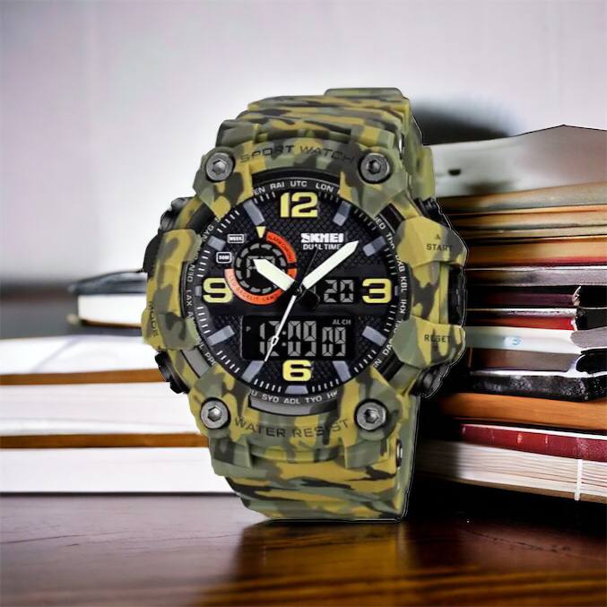 Часы наручные мужские SKMEI 1520CMGN CAMO GREEN, часы военные мужские, для военнослужащих. Цвет: камуфляж