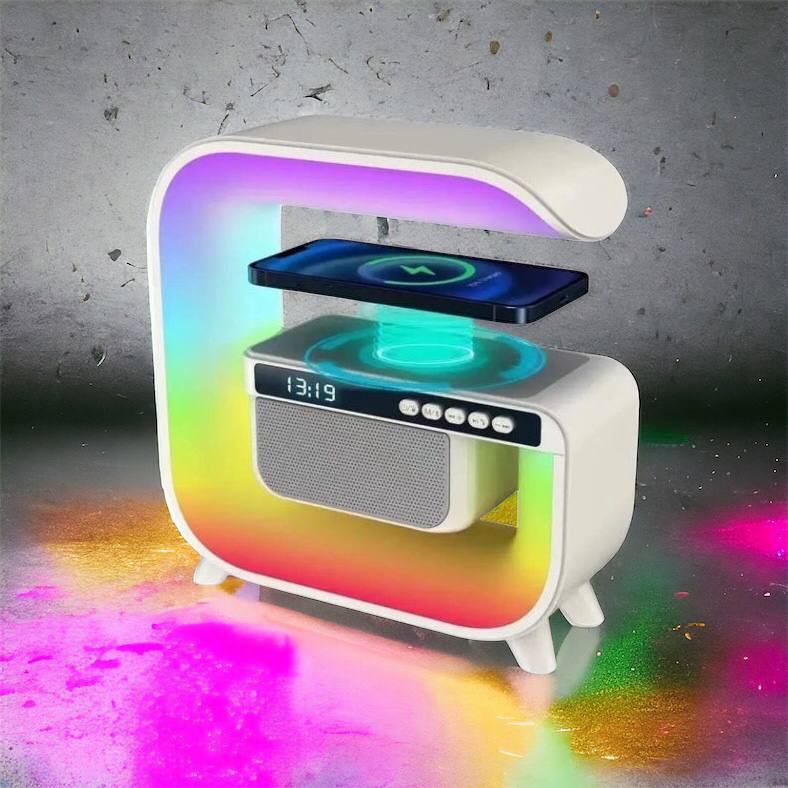 Ночник аккумуляторный RGB G3 с беспроводной зарядкой 15W и Bluetooth колонкой 3W Настольная смарт лампа