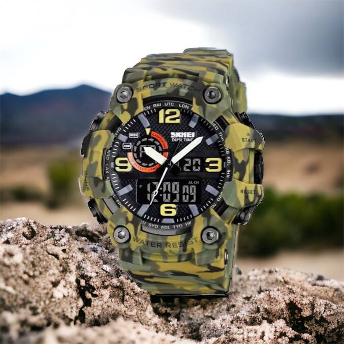 Часы наручные мужские SKMEI 1520CMGN CAMO GREEN, часы военные мужские, для военнослужащих. Цвет: камуфляж