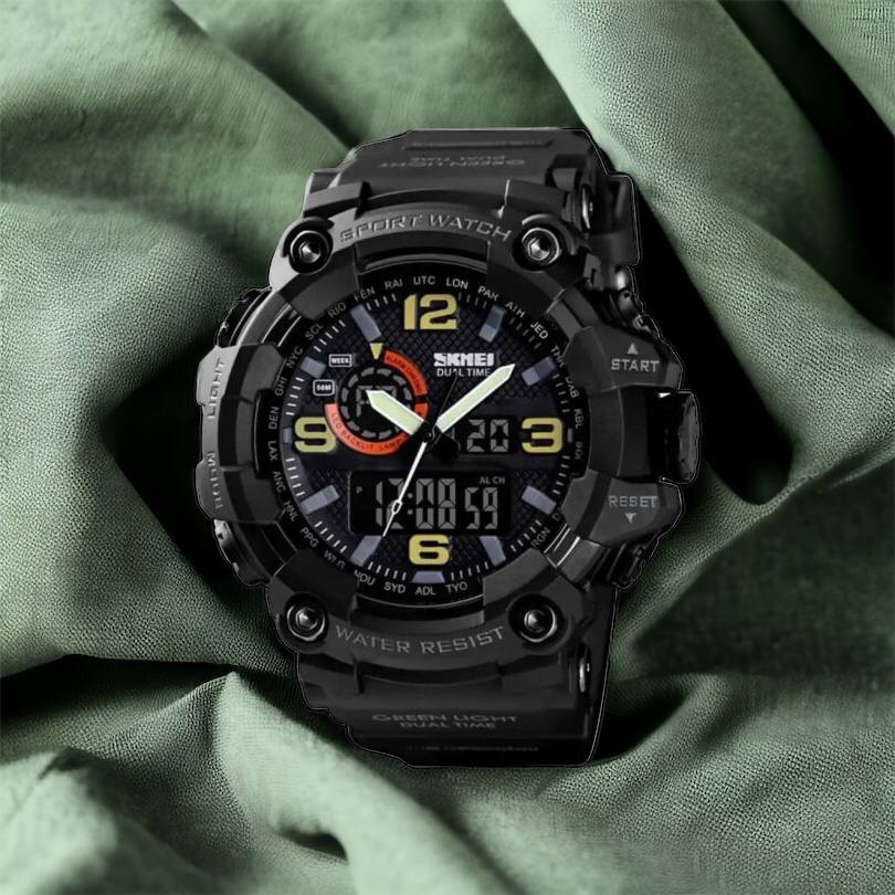 Часы наручные мужские SKMEI 1520BK BLACK, армейские часы противоударные. Цвет: черный